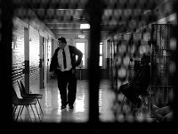Captain John Murphy takes care of a situation in one of the cells of the inmates serving time.  The Bristol County Jail and House of Correction on Ash St. in New Bedford, MA was built in 1829 and is the oldest operating jail in the country.  Almost all of the inmates at the jail are awaiting trial date.  Eighteen of the inmates have been sentenced and are active in the maintenance of the facility.