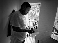 Hector Fernandes looks over some of his lawyers paperwork as he prepares to be released to a biblical program after being held at the Ash St. jail following a probation violation.  The Bristol County Jail and House of Correction on Ash St. in New Bedford, MA was built in 1829 and is the oldest operating jail in the country.  Almost all of the inmates at the jail are awaiting trial date.  Eighteen of the inmates have been sentenced and are active in the maintenance of the facility.