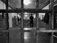 Officer Michael Bala locks down the inmates serving time.   The Bristol County Jail and House of Correction on Ash St. in New Bedford, MA was built in 1829 and is the oldest operating jail in the country.  Almost all of the inmates at the jail are awaiting trial date.  Eighteen of the inmates have been sentenced and are active in the maintenance of the facility.