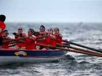 Women representing the United State row in the XII International Azorean Whaleboat Regatta which took place in Clarke's Cove in New Bedford after a six year hiatus.