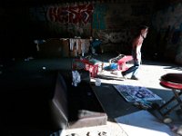 ma nb HomelessinTheWoods  "Papa Doc" walks toward the light from inside his home.  A homeless village has popped up in the woods behind Save-A-Lot in the north end of New Bedford.  PETER PEREIRA/THE STANDARD-TIMES : poverty, homeless, woods