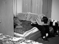 In quarantine for over three weeks, a resident of the House of Hope in New Bedford tries to deal with the isolation from the outside world as best as he can.  PHOTO PETER PEREIRA