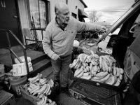 Bob Hughes, director of the House of Hope, takes a look at the just arrived donations sent by the Broken Chains Biker Church in Taunton. The House of Hope houses over 50 homeless people and has self  quarantined for over three weeks due to the coronavirus pandemic.  No one is allowed in or out of the shelter.  PHOTO PETER PEREIRA