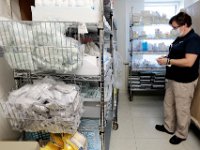 Bechy Willis, checks in on the clean supply closet in the SK2 wing at Tobey Hospital in Wareham.  PHOTO PETER PEREIRA]