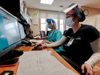 Dorothy Cicchatti, RN and Elizabeth Cicchatti RN, check on their patients profiles in the SK2 wing at Tobey Hospital in Wareham.  PHOTO PETER PEREIRA