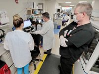 Tech's are seen at work in the testing area at Tobey Hospital in Wareham.  PHOTO PETER PEREIRA