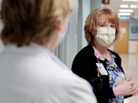 Tonya Johnson, VP speaks with nursing manager, Tina Jones at Tobey Hospital in Wareham.  [ PETER PEREIRA/THE STANDARD-TIMES/SCMG ]