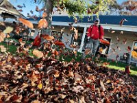 Joe Souza uses a leaf blower to wrangle up the leaves in front of the Courtyard Restaurant in Fairhaven.  [ PETER PEREIRA/THE STANDARD-TIMES/SCMG ]