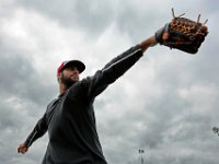 ma nb_ N8A9938  Michael Young works on his pitching as he and fellow Bay Sox players have their first team practice as they prepare for the season at Paul Walsh Field in New Bedford, MA.  PETER PEREIRA/THE STANDARD-TIMES : sports, baseball
