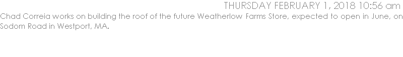 Chad Correia works on building the roof of the future Weatherlow Farms Store, expected to open in June, on Sodom Road in Westport, MA.