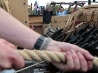 _N8A1846  PHOTO PETER PEREIRA/The Standard-Times  ++ Crewmembers hoist up the anchor before casting off from Mystic, CT.    The Charles W. Morgan whaleship makes her way from Mystic Seaport in Mystic, CT to New London, CT in the first leg of the journey that will see it return to New Bedford in June.