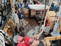_N8A1871  PHOTO PETER PEREIRA/The Standard-Times  ++ Crewmembers hoist up the anchor before casting off from Mystic, CT.    The Charles W. Morgan whaleship makes her way from Mystic Seaport in Mystic, CT to New London, CT in the first leg of the journey that will see it return to New Bedford in June.