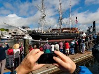 _N8A1988  PHOTO PETER PEREIRA/The Standard-Times  ++  Spectators line the side of the river as the Charles W. Morgan makes its way out of Mystic, CT.    The Charles W. Morgan whaleship makes her way from Mystic Seaport in Mystic, CT to New London, CT in the first leg of the journey that will see it return to New Bedford in June.